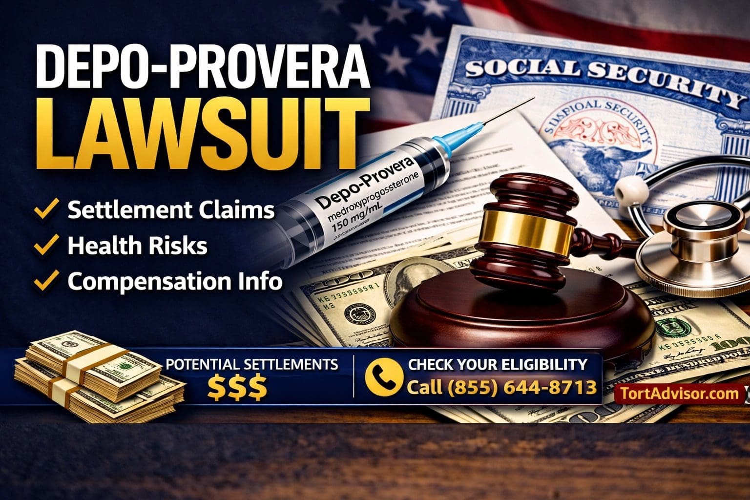 Depo-Provera lawsuit settlement and compensation claims involving birth control injection risks and legal case evaluation