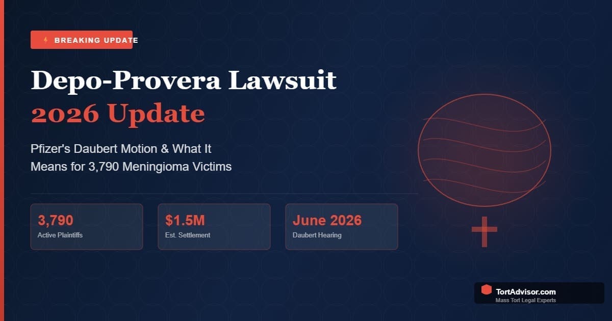 Depo-Provera lawsuit 2026 update - Pfizer Daubert hearing June 2026 meningioma brain tumor claims