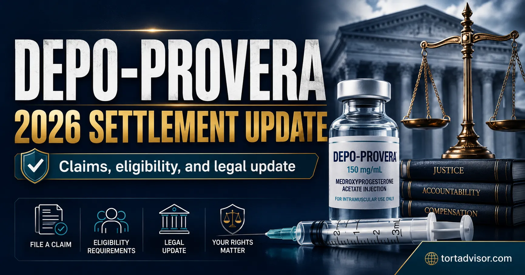 Depo-Provera settlement 2026 update showing lawsuit claims eligibility legal rights and compensation review