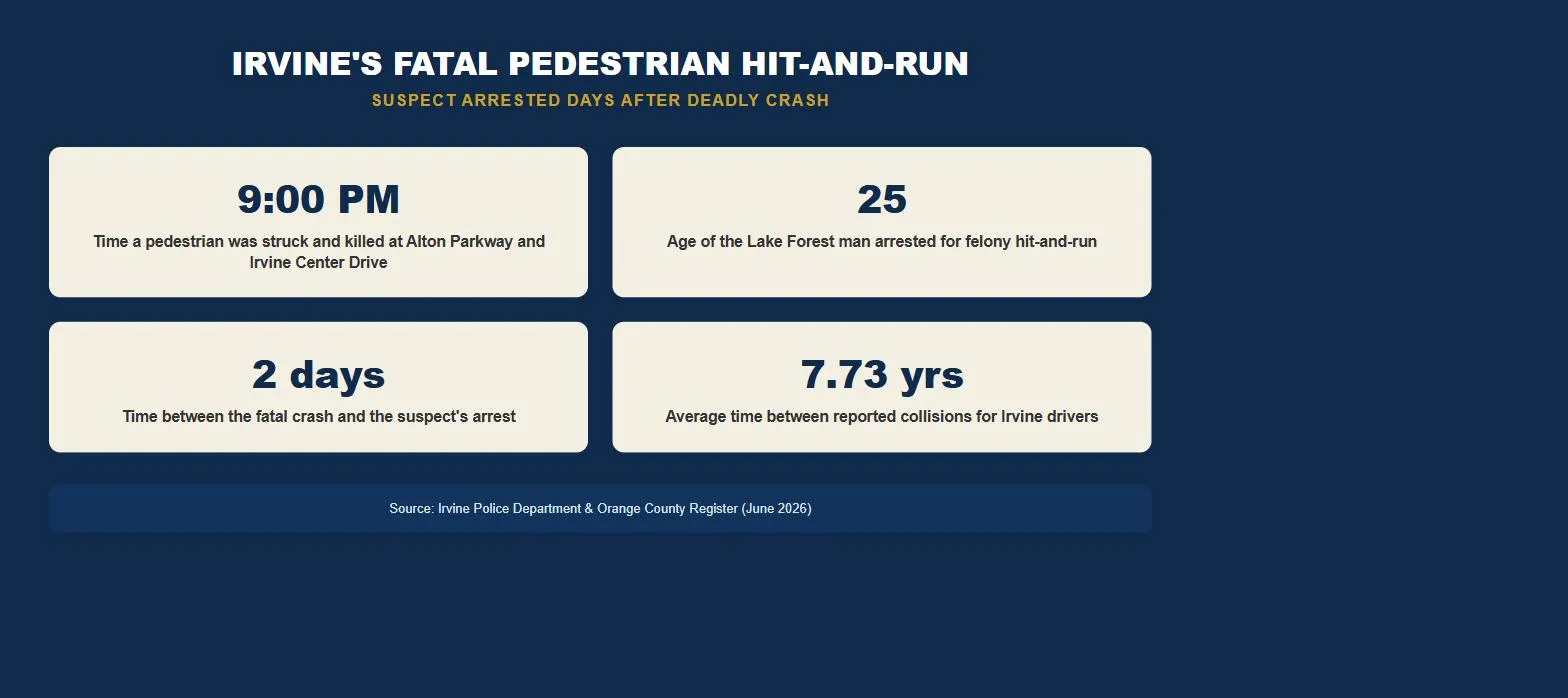 Irvine car accident lawsuit fatal pedestrian hit-and-run statistics infographic